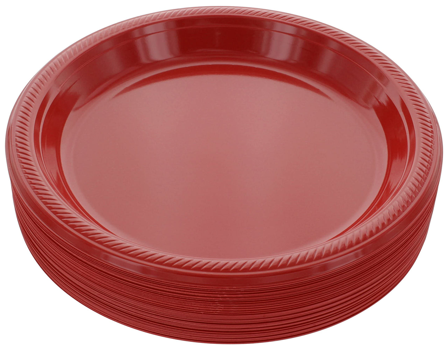 Amcrate Disposable Red Plastic Dinner Plates, 10.4 Inches, Strong and Sturdy for Party, Holiday, Picnic, or Travel - Pack of 50
