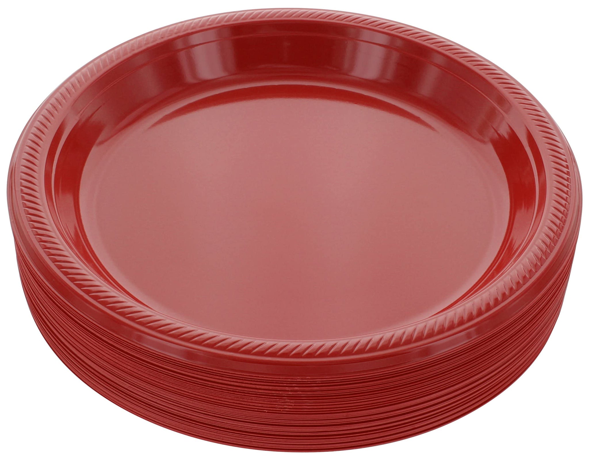 Amcrate Disposable Red Plastic Dinner Plates, 10.4 Inches, Strong and Sturdy for Party, Holiday, Picnic, or Travel - Pack of 50