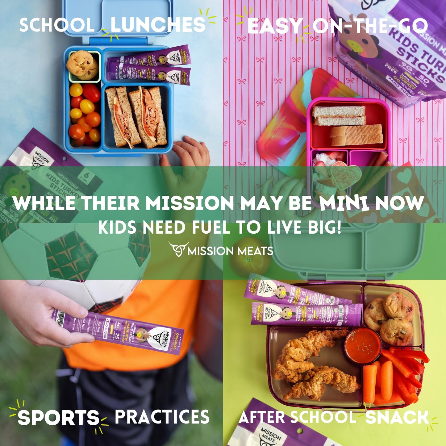 Mission Meats Kids Turkey Sticks, 100% Free Range, Healthy Snacks for Kids, Zero Sugar, 9g Protein per Serving, Gluten & Nut Free, Individually