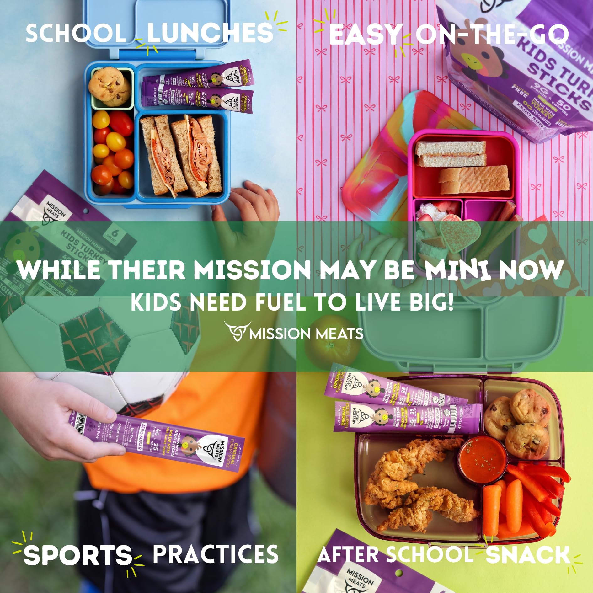 Mission Meats Kids Turkey Sticks, 100% Free Range, Healthy Snacks for Kids, Zero Sugar, 9g Protein per Serving, Gluten & Nut Free, Individually
