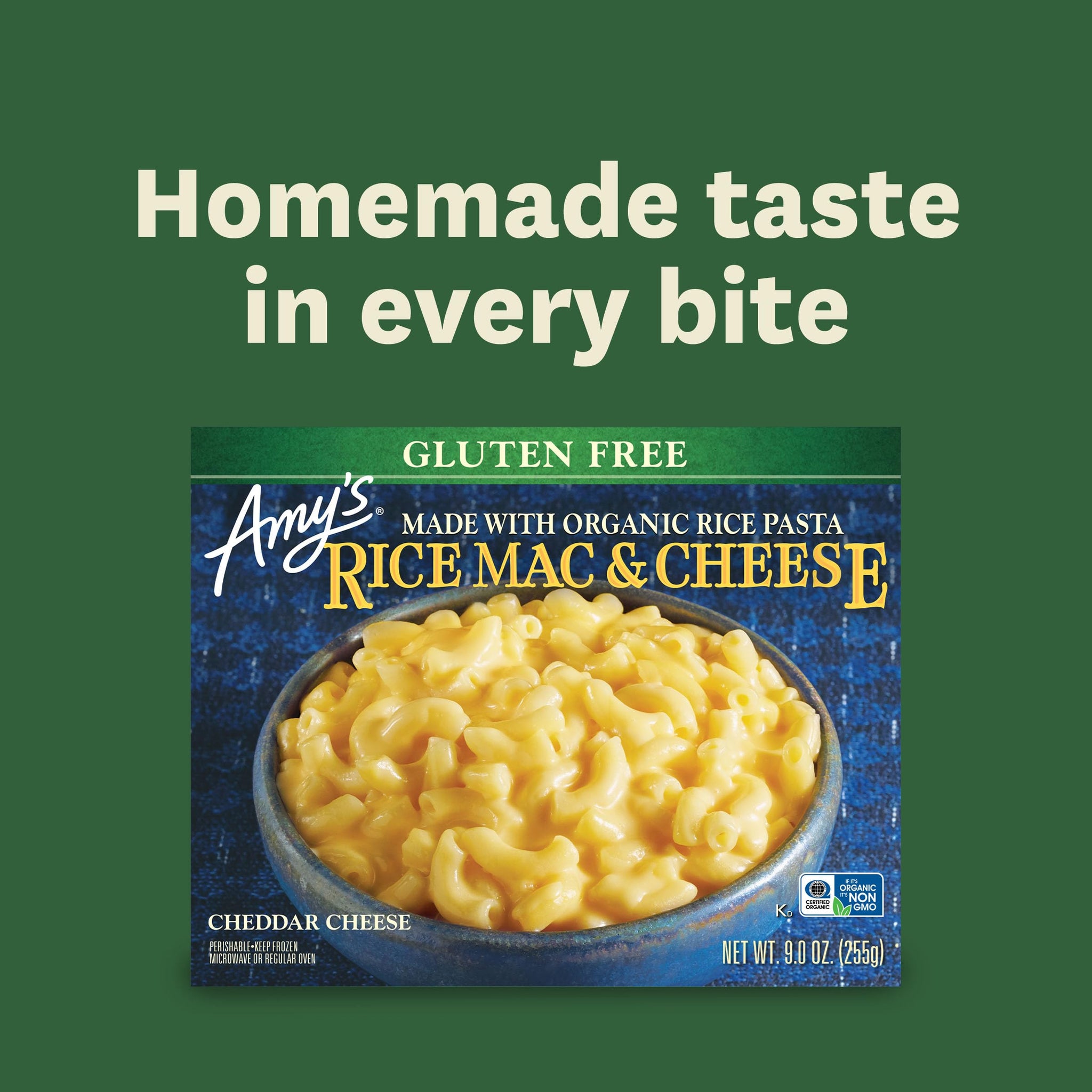 Amy's Frozen Meals, Rice Mac and Cheese, Made with Rice Pasta and Cheddar Cheese, Gluten Free, 9 oz.