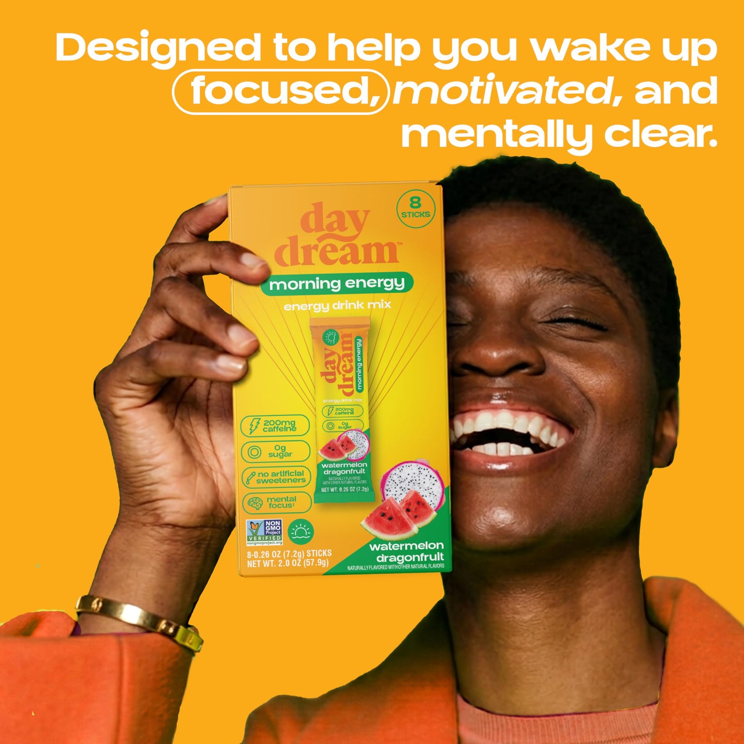 Day/Dream Morning Energy Drink Mix - Watermelon Dragonfruit, 200mg Natural Caffeine from Green Tea, Guarana, and Yerba Mate, L-Citrulline, L-Arginine
