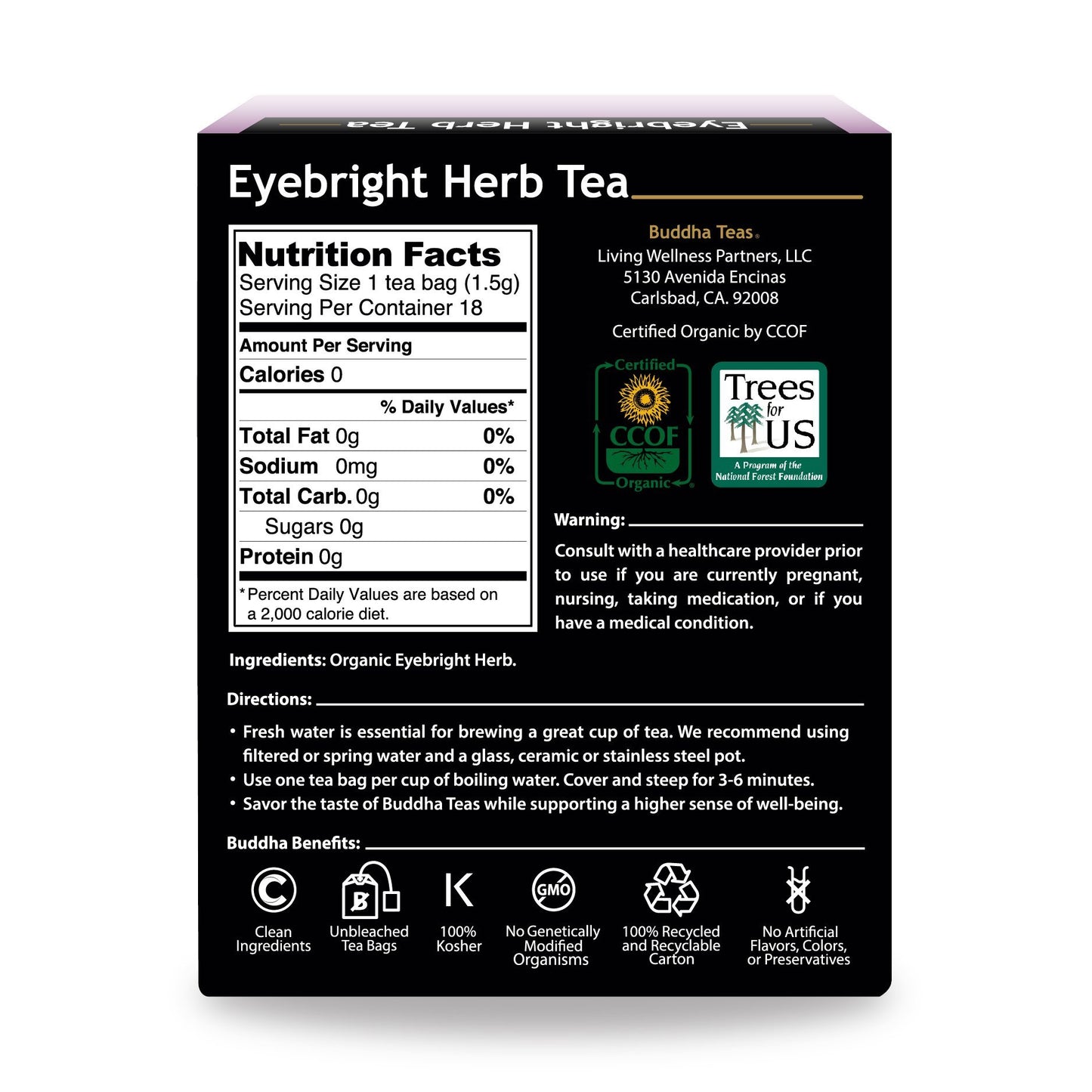Buddha Teas Organic Eyebright Herb Tea - OU Kosher, USDA Organic, CCOF, 18 Bleach-Free Tea Bag