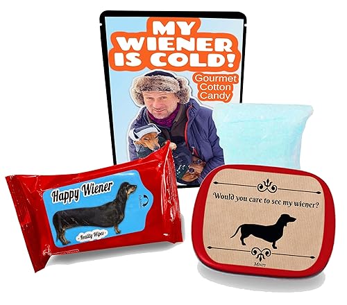 Dachshund Lovers Gifts Set Happy Wiener Dog Gifts for Doxie Owners Funny Weenie Gag Gift Wet Wipes Breath Mints Blueberry Cotton Candy