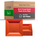 Smarty Had A Party Disposable Plastic Dinnerware, 9.5" Heavy Duty Square Orange Plates for Parties and Events, Bulk Supplies for All Occasions (120