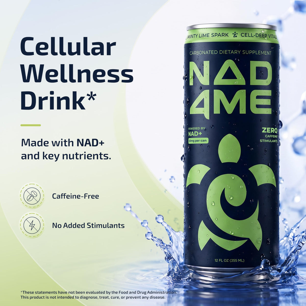 NAD4Me Minty Lime Cellular Energy Drink, Sparkling, Zero Caffeine, 4-Pack
