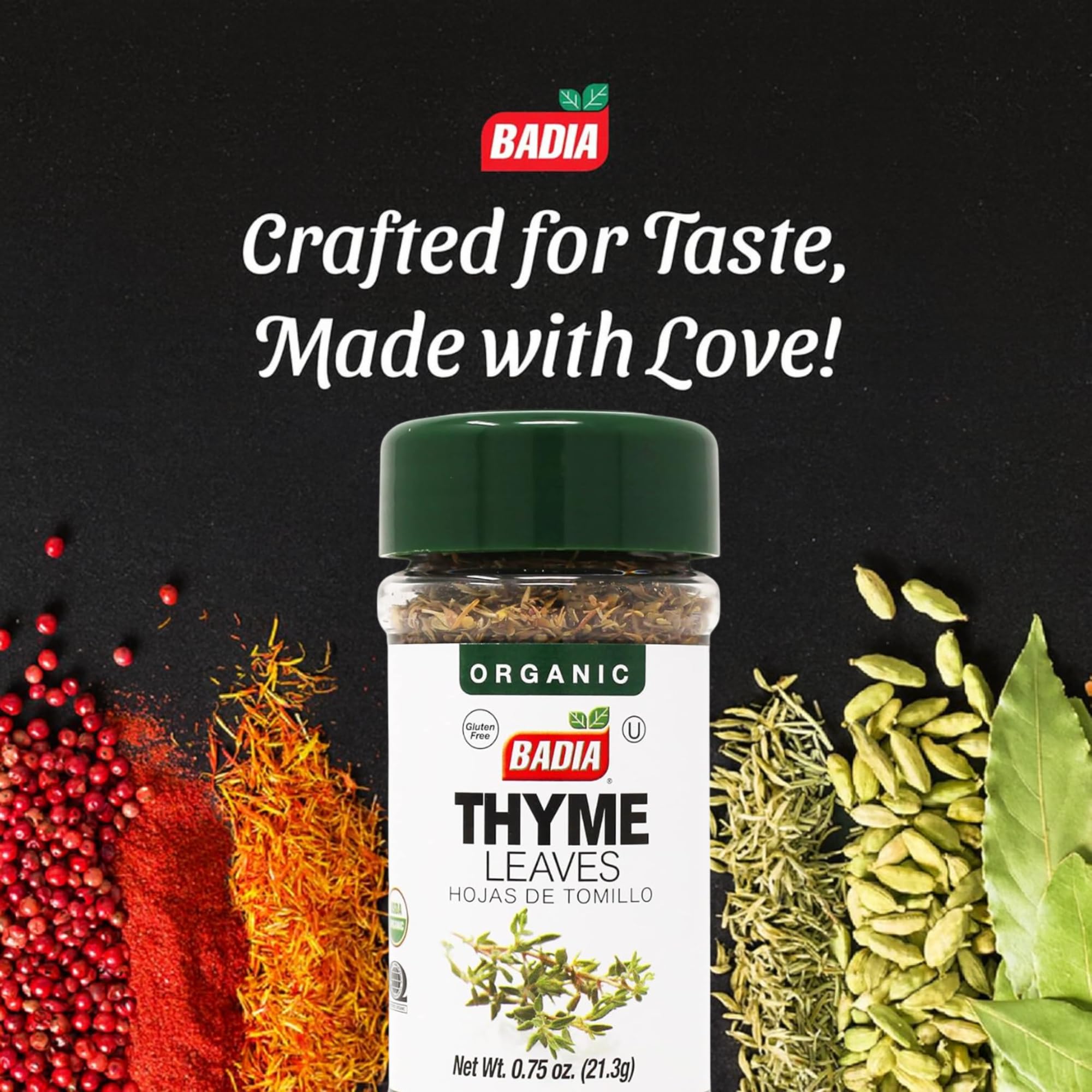 Badia Organic Thyme Leaves, 0.75 oz - Aromatic Herb for Soups, Stews, Meats, & Vegetables