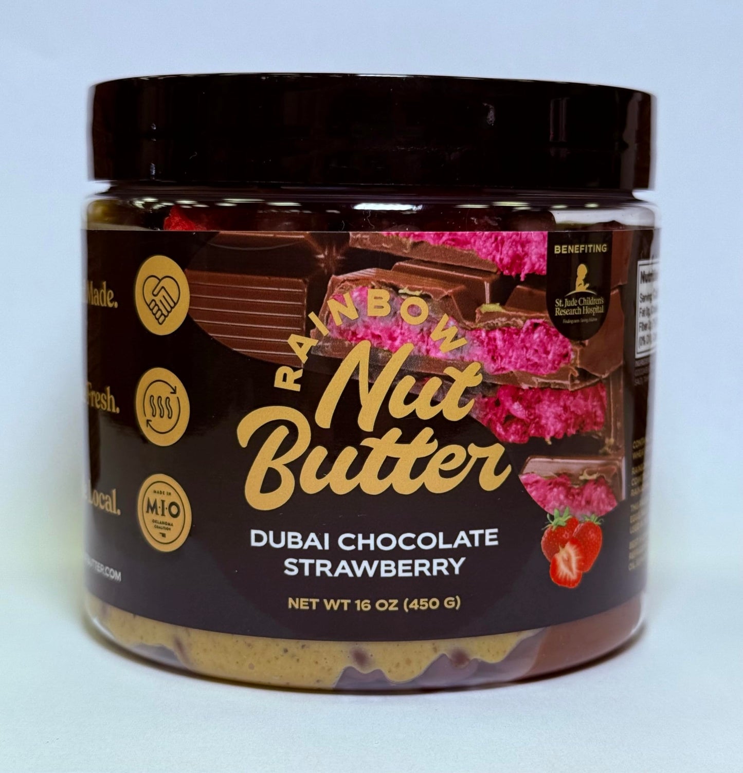 Rainbow Nut Butter Strawberry Hazelnut Chocolate Dubai 40% Pistachio Nut Butter Cream Kataifi Kadayif Freeze Dried Strawberries, 16 Oz.