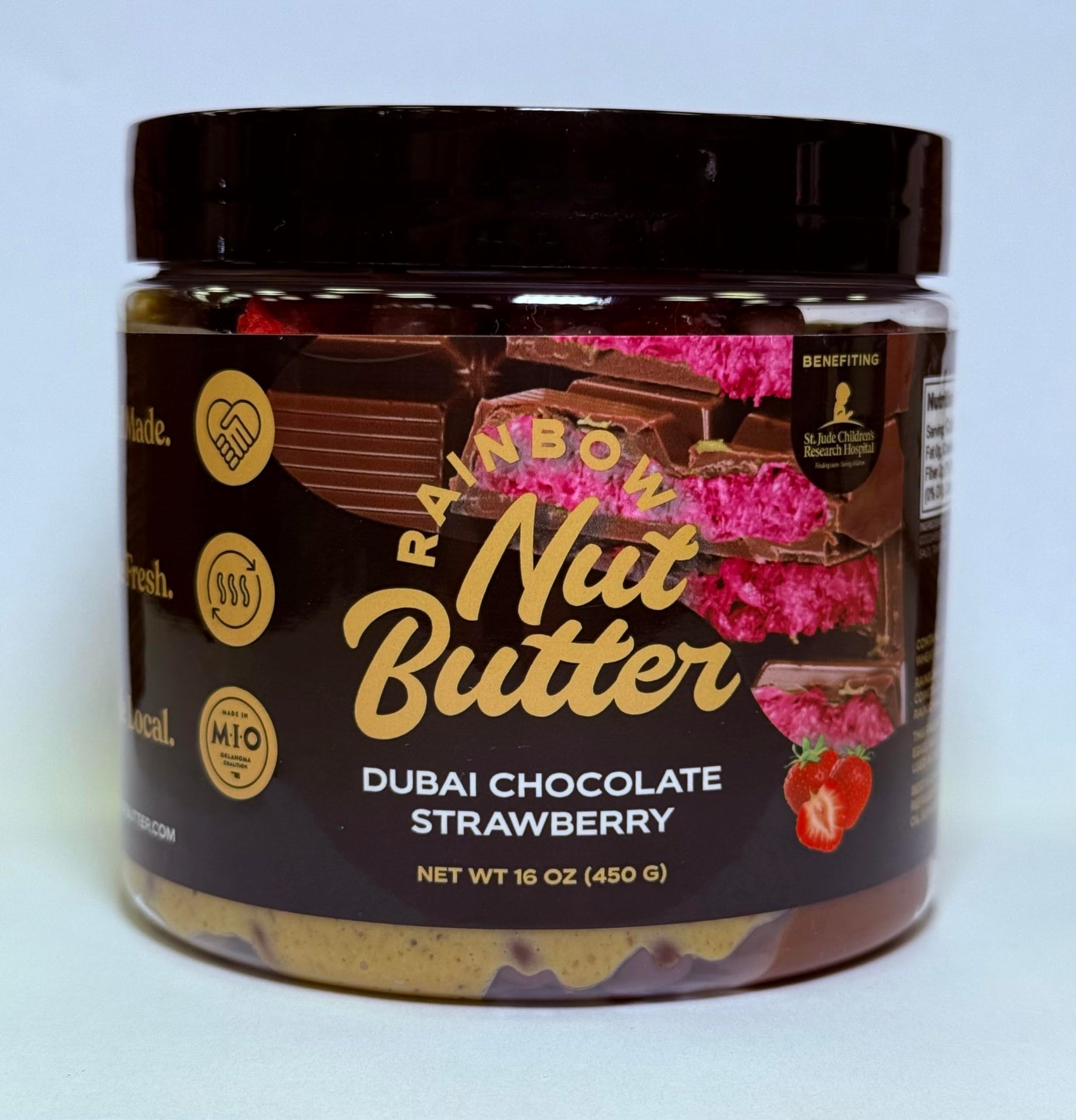 Rainbow Nut Butter Strawberry Hazelnut Chocolate Dubai 40% Pistachio Nut Butter Cream Kataifi Kadayif Freeze Dried Strawberries, 16 Oz.