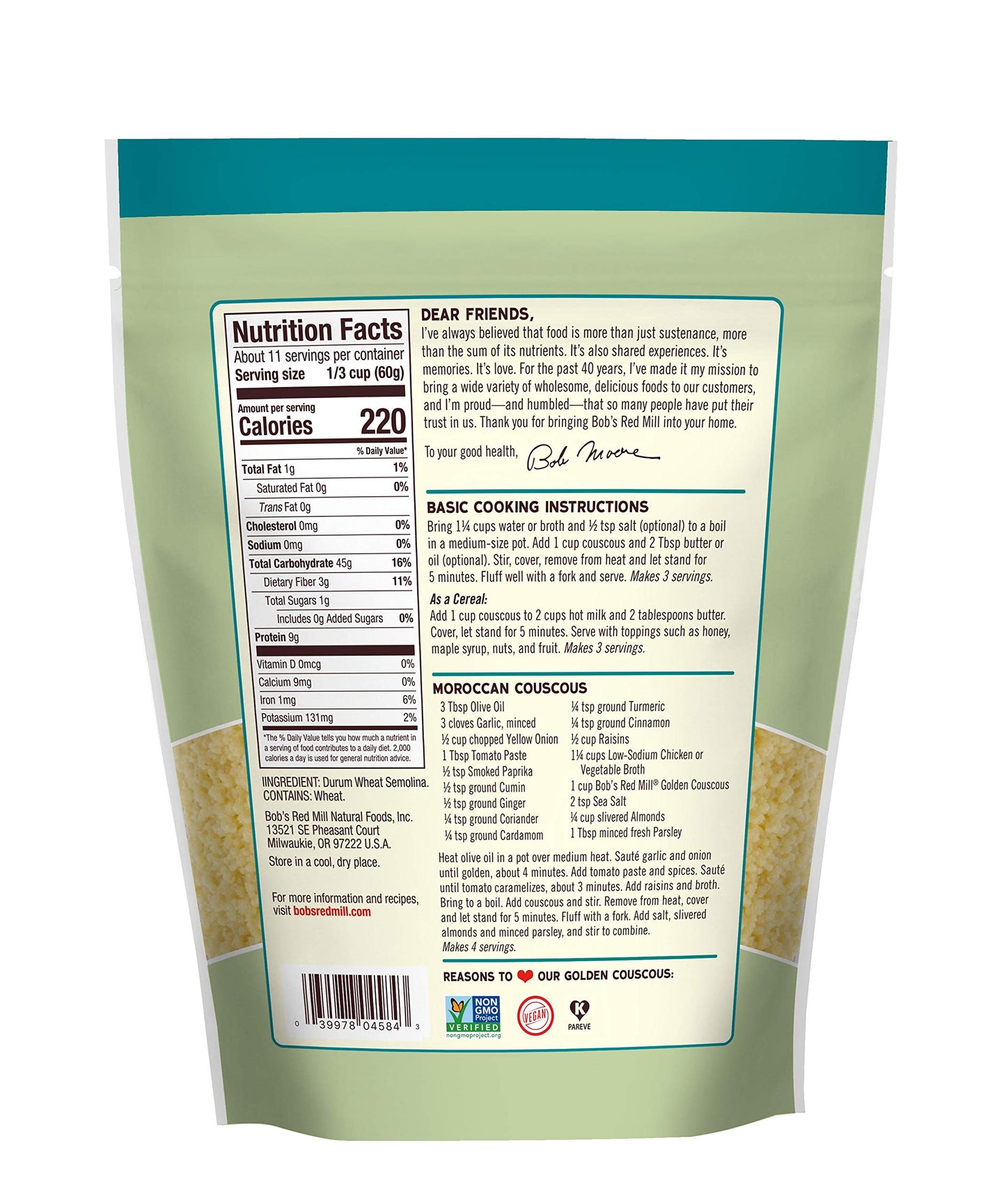 Bob's Red Mill Golden Couscous, Quick Cooking - 24 Ounce (Pack of 1), Non-GMO, Vegan, Moroccan-Style Wheat Couscous Pasta