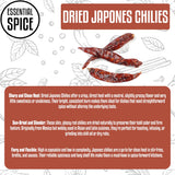 Essential Spice Dried Japones Chilies - Clean, Sharp Heat with Mild Flavor - Whole Dried Red Chilies for Stir-Fries, Salsas, Infused Oils & Spicy