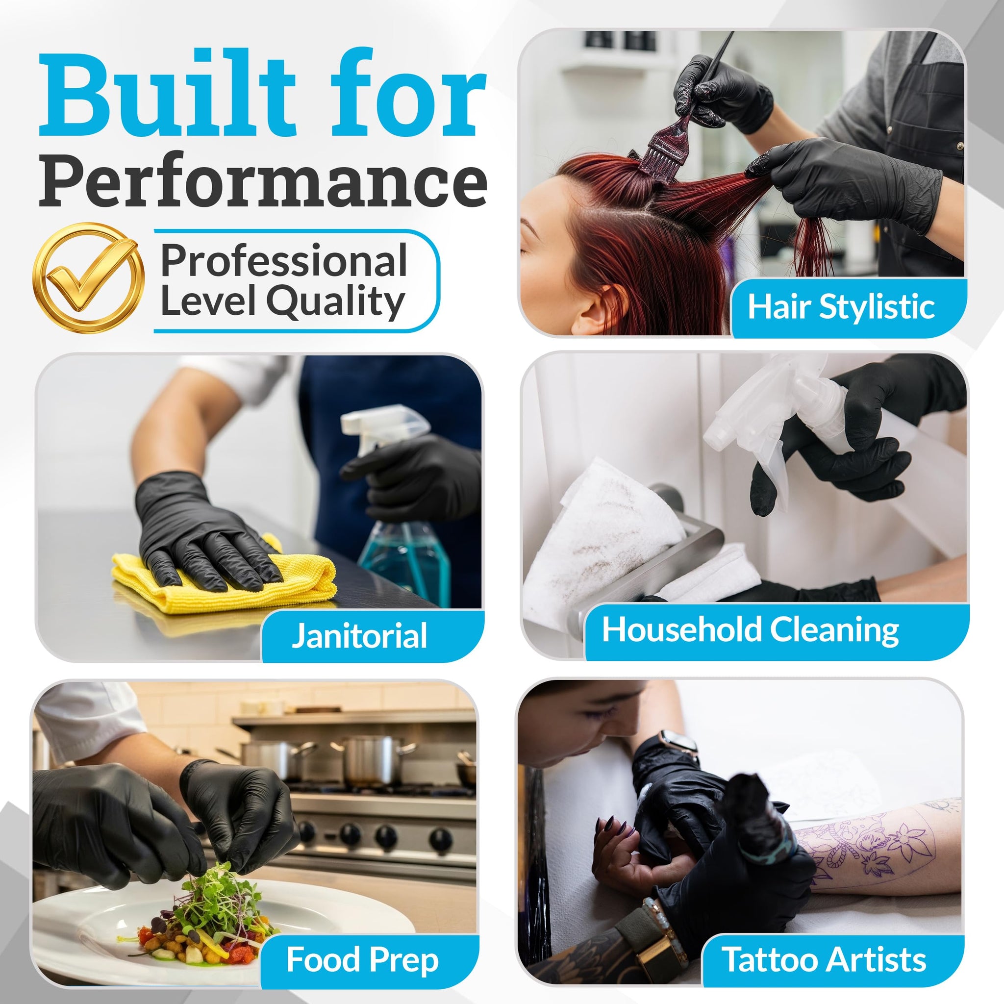 Hand-E Touch Black Nitrile Disposable Gloves Large, 50 Count - BBQ, Tattoo, Hair Dye, Cooking, Mechanic Gloves - Powder and Latex Free - Tattoo
