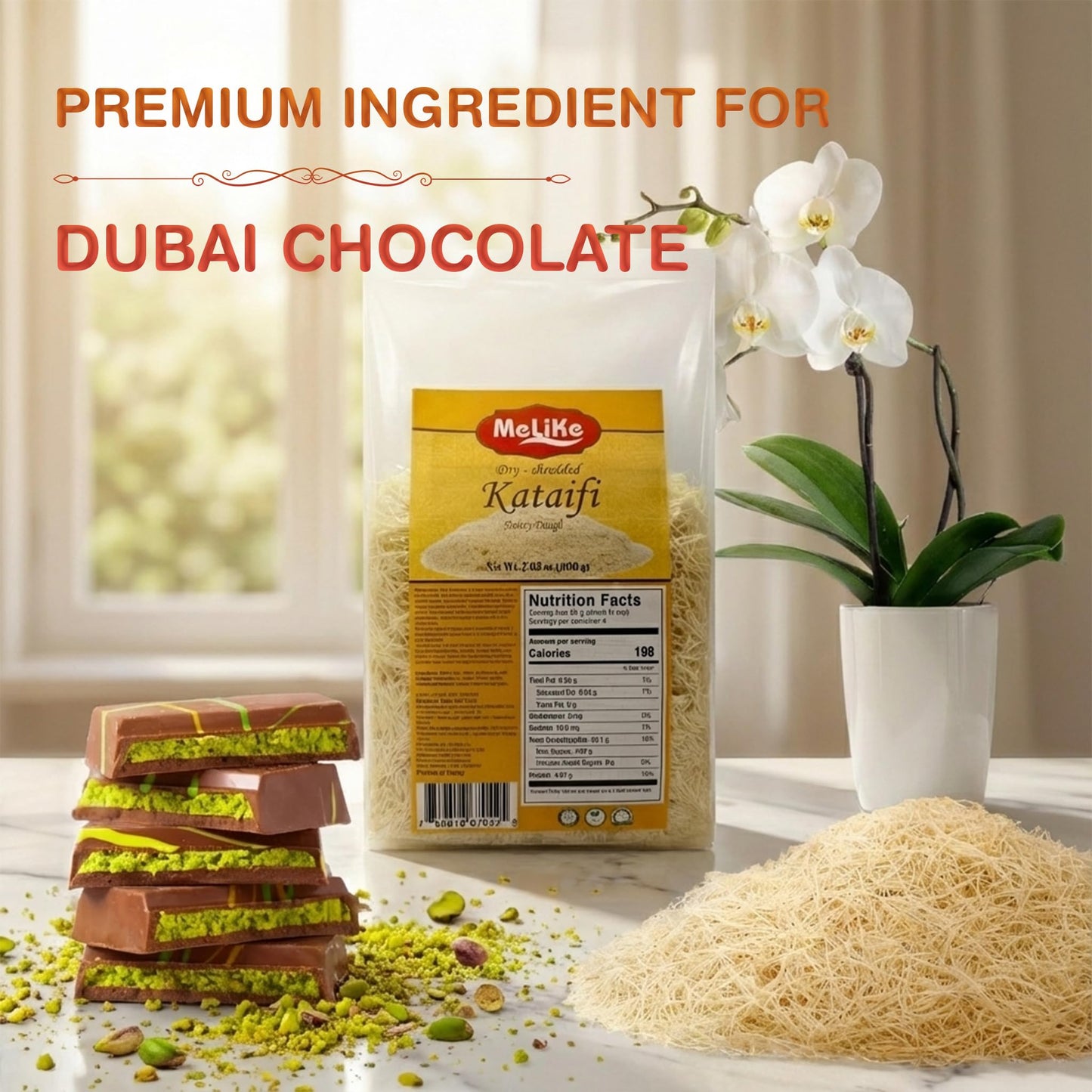 MELIKE Dried & Chopped Kataifi Shredded Fillo Dough 7oz (200g). dried Kadayif Pastry Dough, Ingredient for The Viral Dubai Chocolate Bar, Shredded