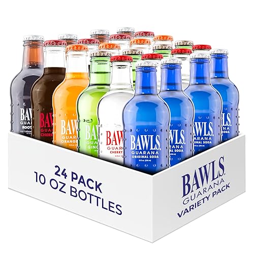 BAWLS Guarana Variety Pack, BAWLS Guarana Drink, Guarana Soda, Guarana Fueled Soda for Energy, High Energy Caffeinated Drink, 10oz 24 Pack Glass