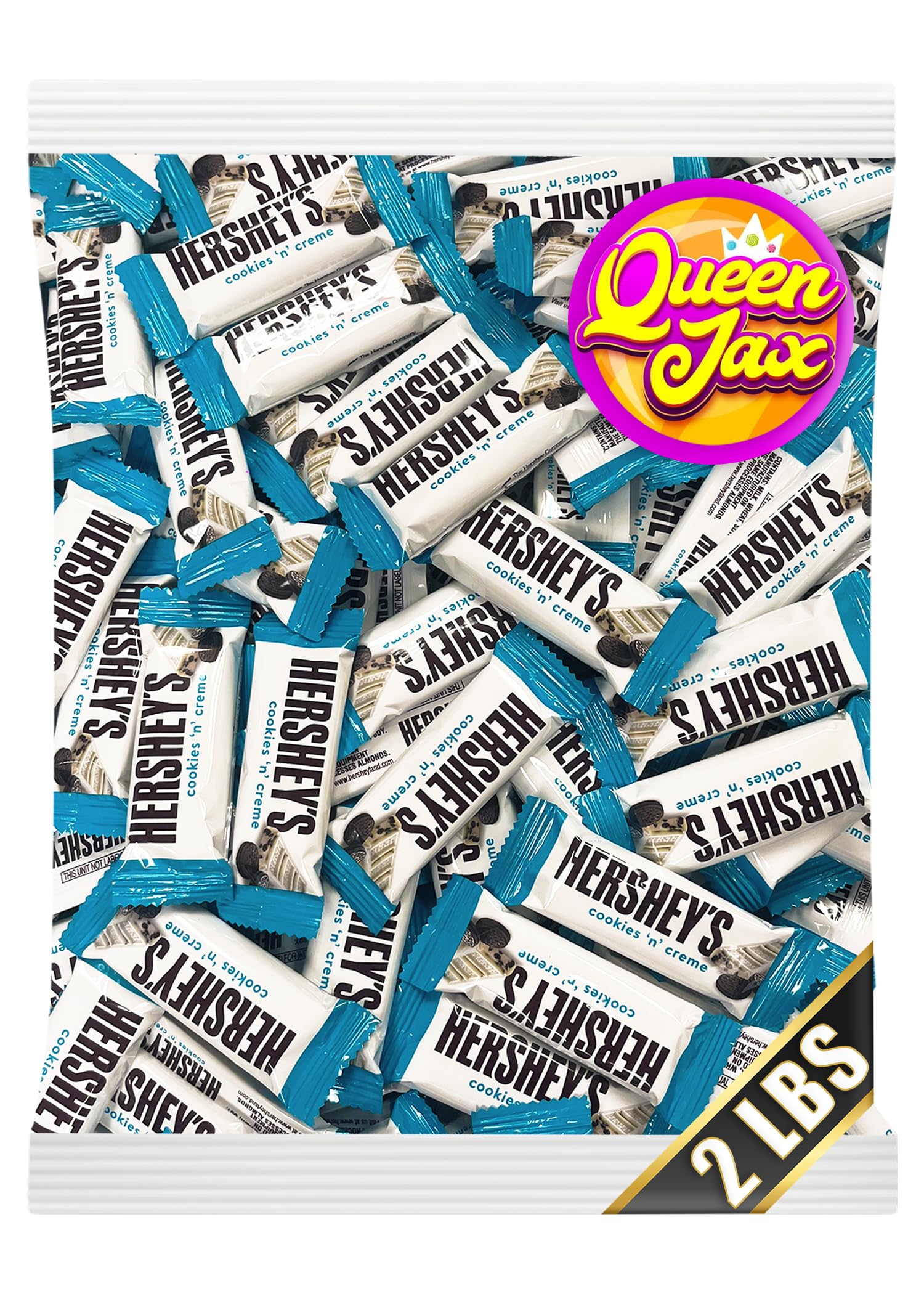 Hershey's Cookies 'n' Creme Snack Size Bars - 2 Pound (32 oz) - Hershey's Bulk Candy - Individually Wrapped Chocolate - By Queen Jax