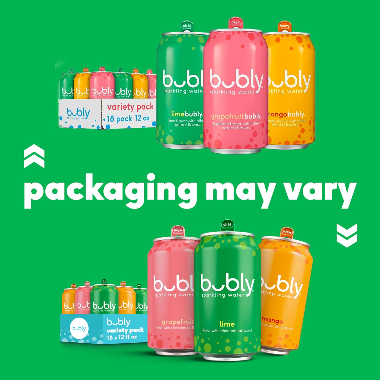 bubly, 3 Flavor Variety Pack (Bellini Bliss, Strawberry Sunset, Coconut Pineapple), Zero Sugar & Zero Calories, 12 Fl Oz Cans (Pack of 18)