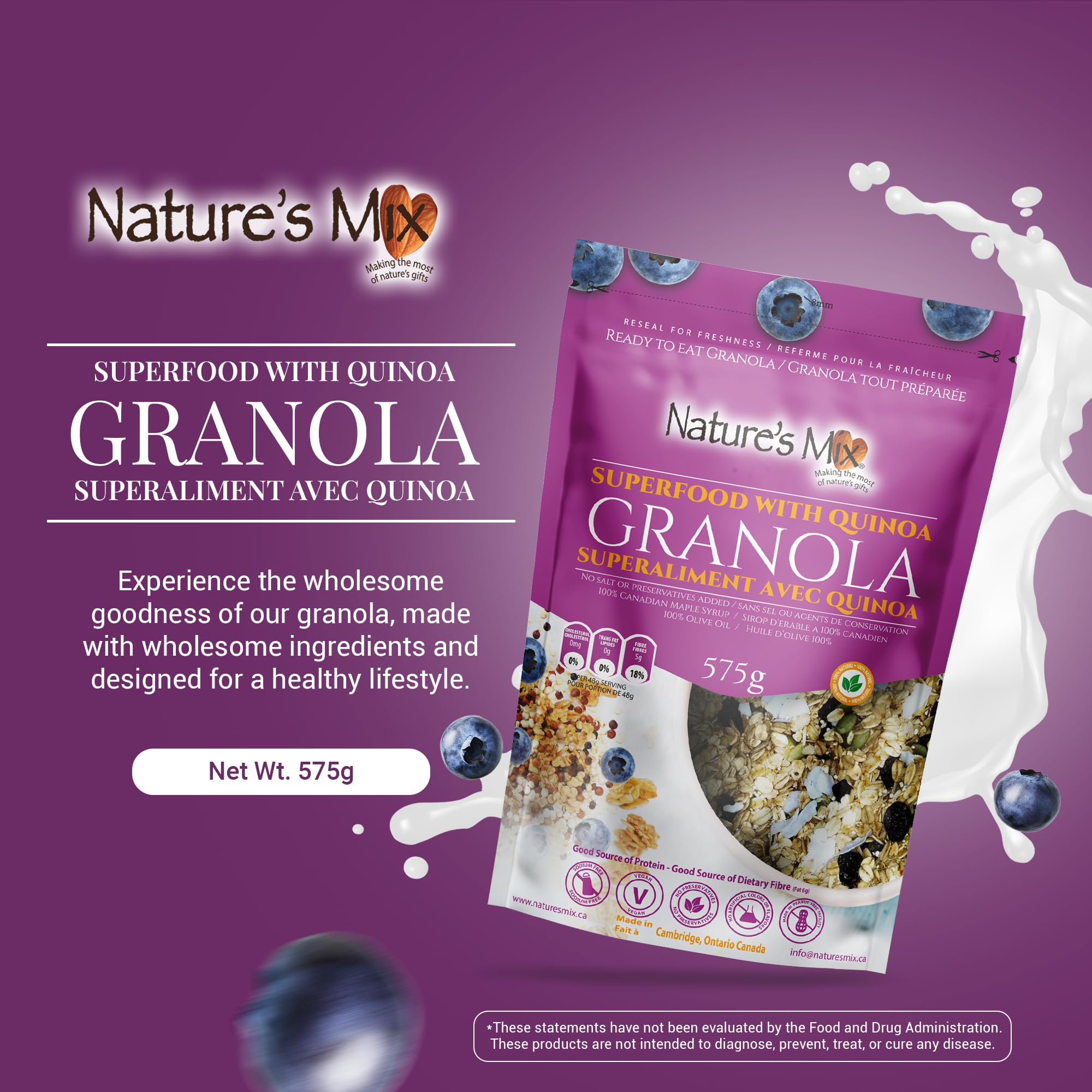 Nature's Mix - Super Food Granola with Quinoa and Blueberries - Nut-Free, Vegan and Kosher - Nutrient-Rich Superfoods - Large