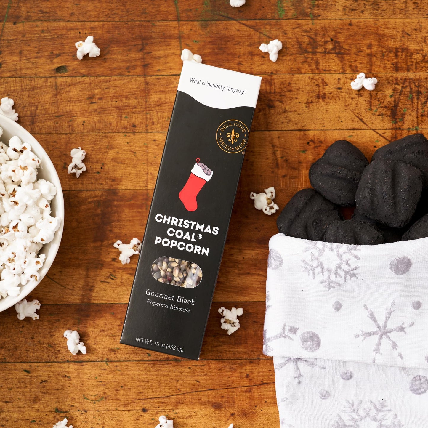 Christmas Coal Gourmet Popcorn Kernels - Fun and Unique X-Mas Stocking Stuffer - Lump of Coal Black Popcorn Gift for Him from Dell Cove Spices, One