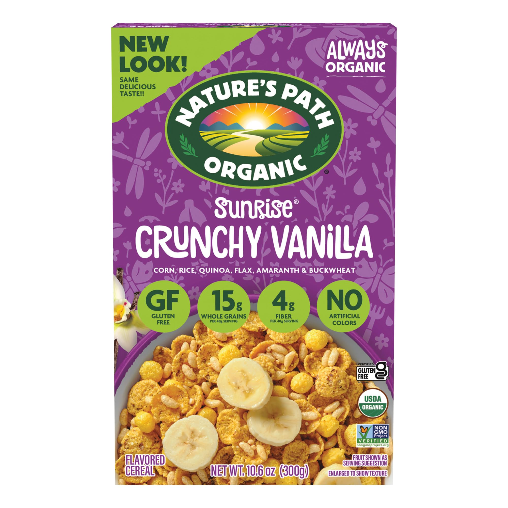 Natures Path, Cereal Sunrise Crunchy Vanilla Gluten Free Organic, 10.6 Ounce