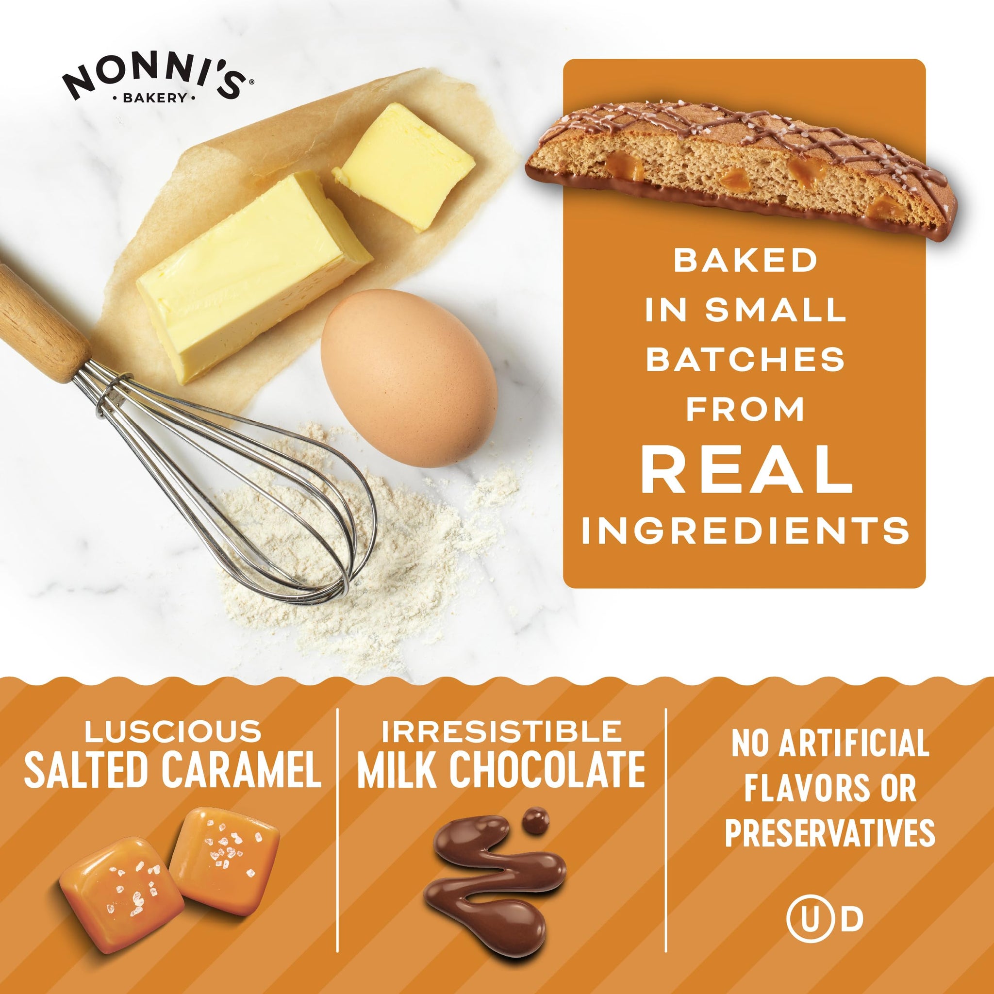 Nonni's Salted Caramel Biscotti, Individually Wrapped Italian Cookie Snacks, 8 Servings (Pack of 1)
