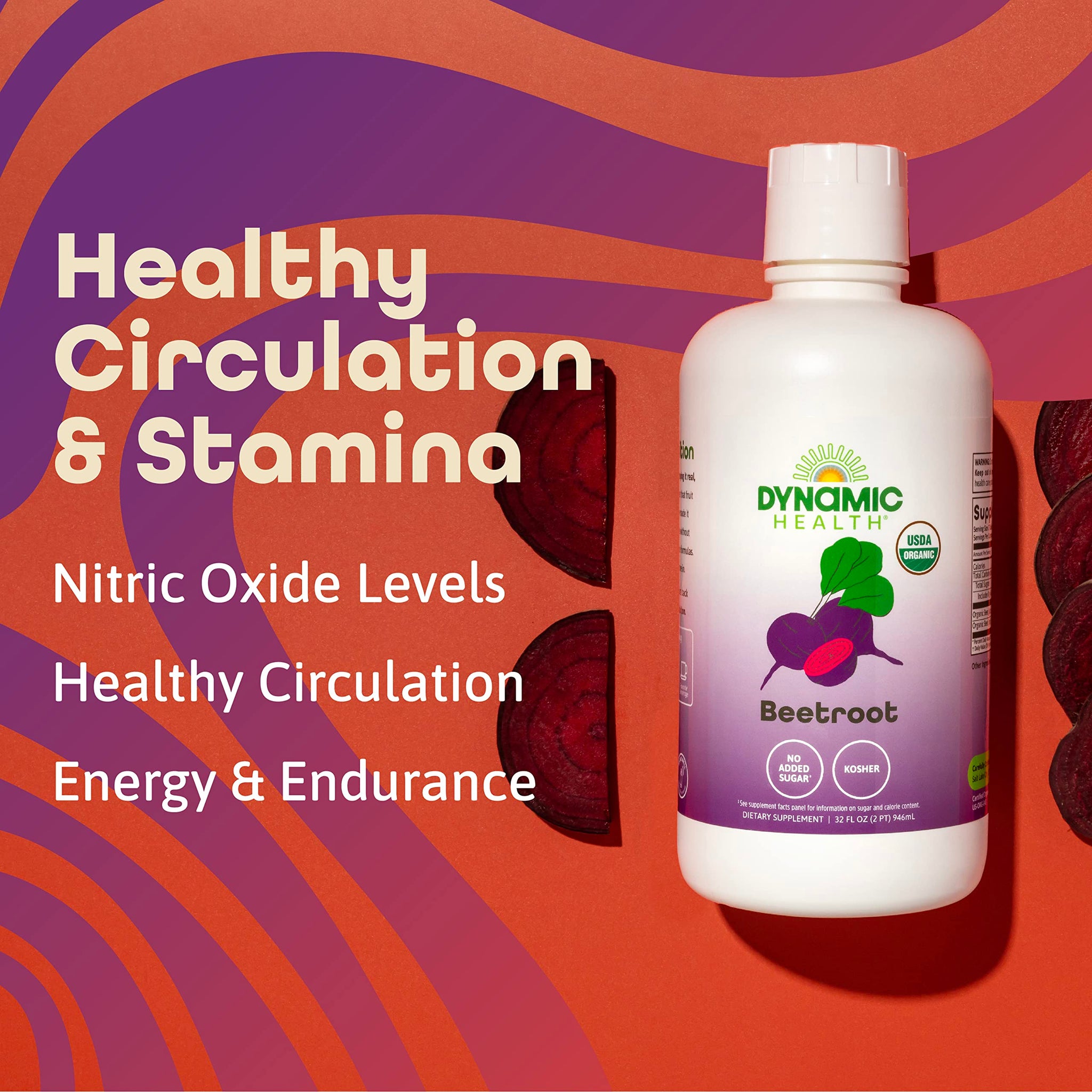 Dynamic Health Certified Organic Beetroot Juice Concentrate Dietary Supplement, No Added Sugar, Artificial Colors, Preservatives, BPA-Free