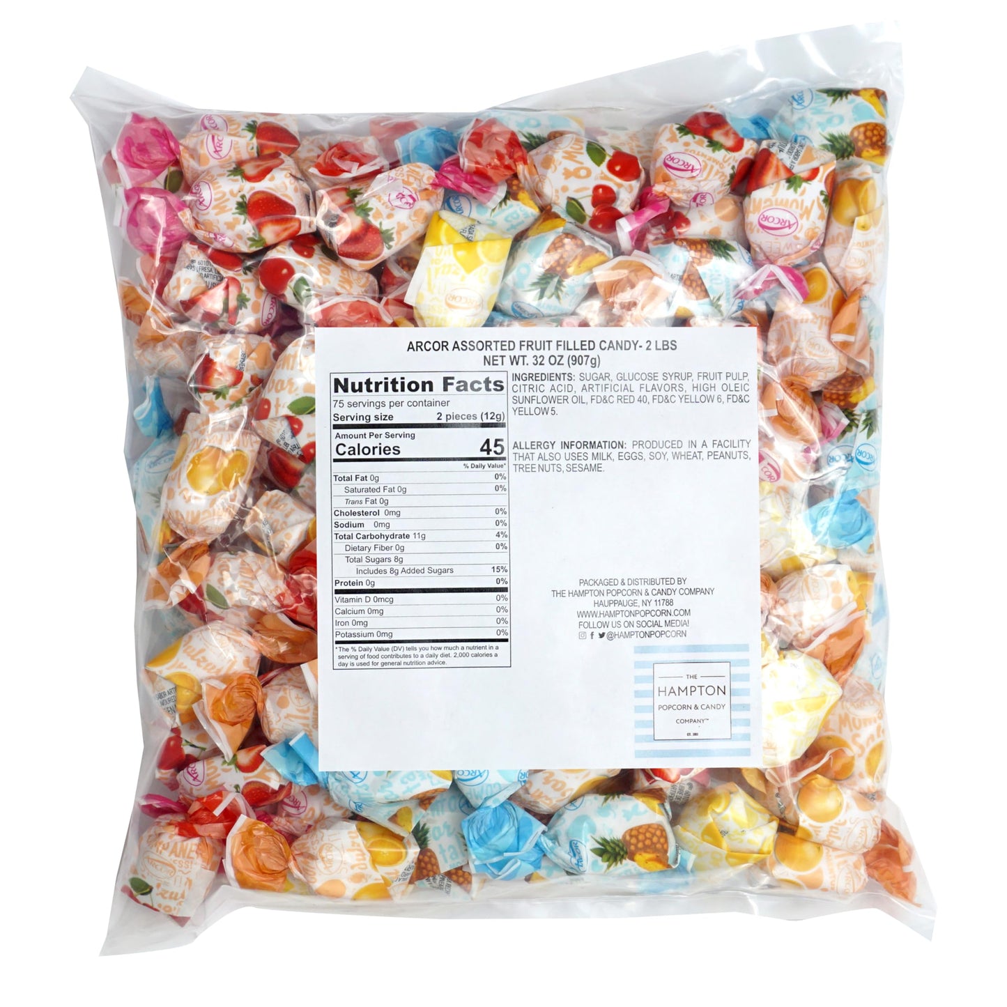 Fruit Filled Candy, 2 Pound Candy (Approx. 120 pcs.), Fruit Filled Hard Candy, The Hampton Popcorn & Candy Company