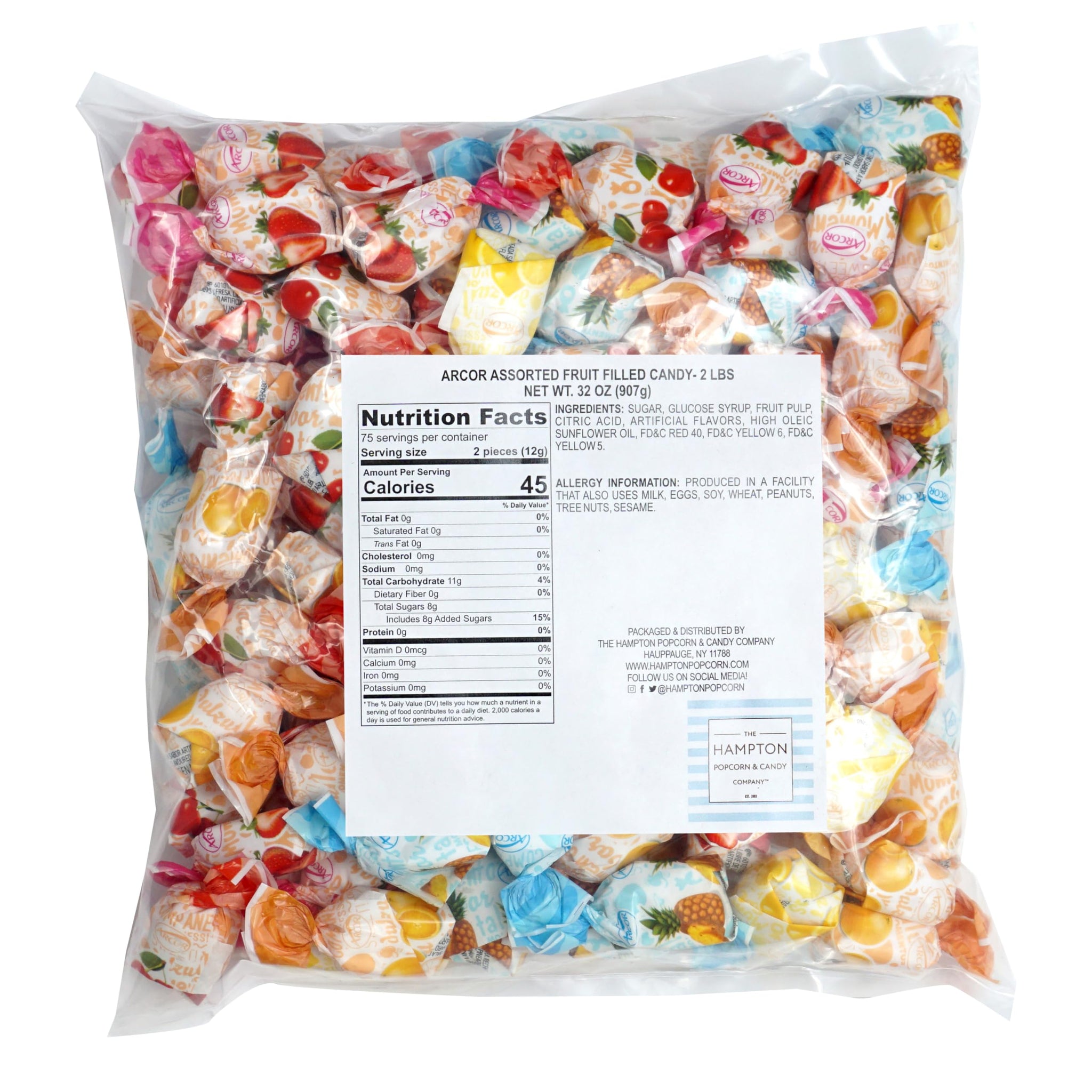 Fruit Filled Candy, 2 Pound Candy (Approx. 120 pcs.), Fruit Filled Hard Candy, The Hampton Popcorn & Candy Company