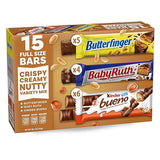 Butterfinger, Baby Ruth, Kinder Bueno, Assorted Crispy Creamy Nutty, Variety Mix, 15 Count, Full Size Candy Bars, 26.2 oz