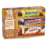 Butterfinger, Baby Ruth, Kinder Bueno, Assorted Crispy Creamy Nutty, Variety Mix, 15 Count, Full Size Candy Bars, 26.2 oz