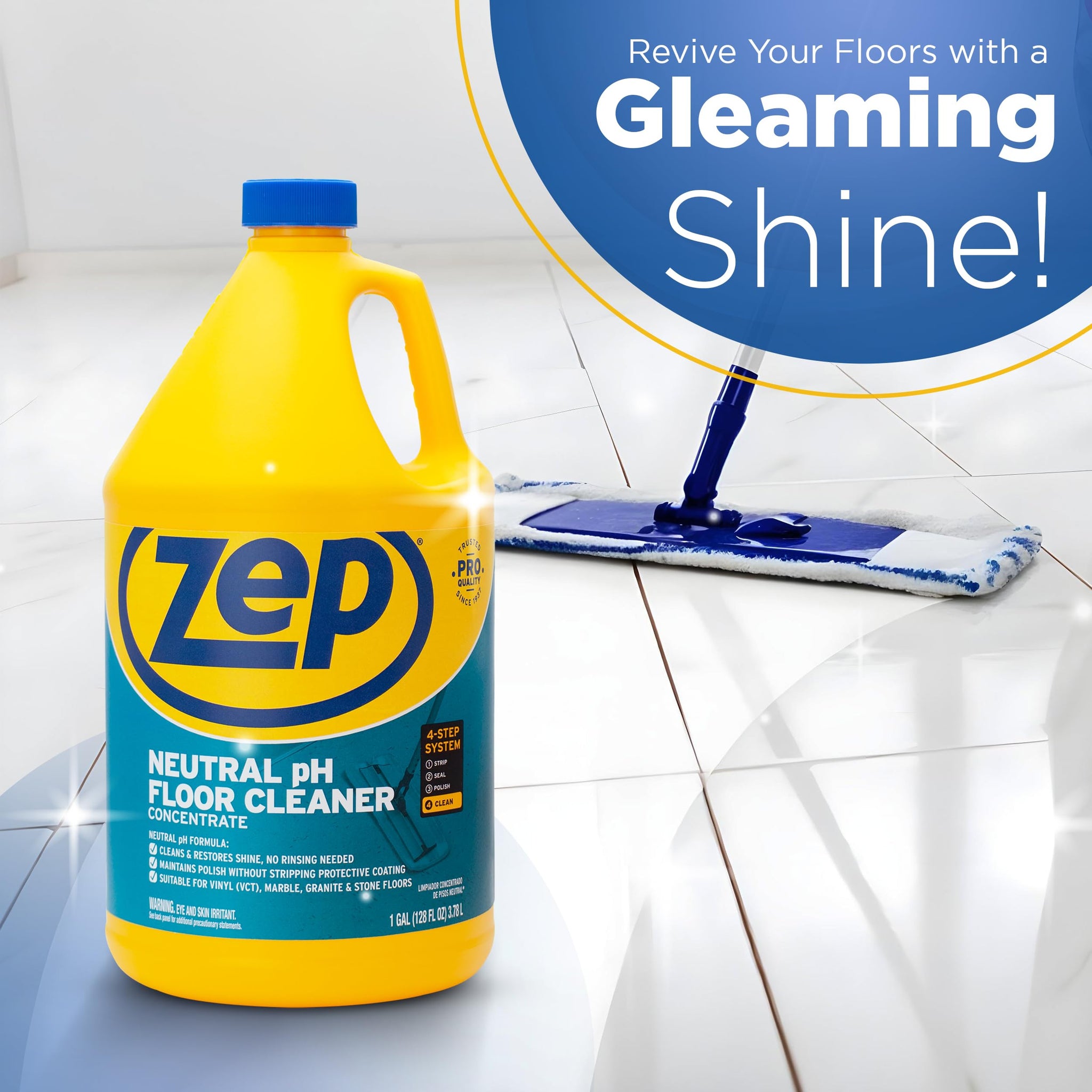 Zep Neutral pH Floor Cleaner Concentrate 1 Gal (1 Unit) and Zep Streak-Free Glass Cleaner 1 Gal (1 Unit) ECBD044 - Professional Floor and Glass