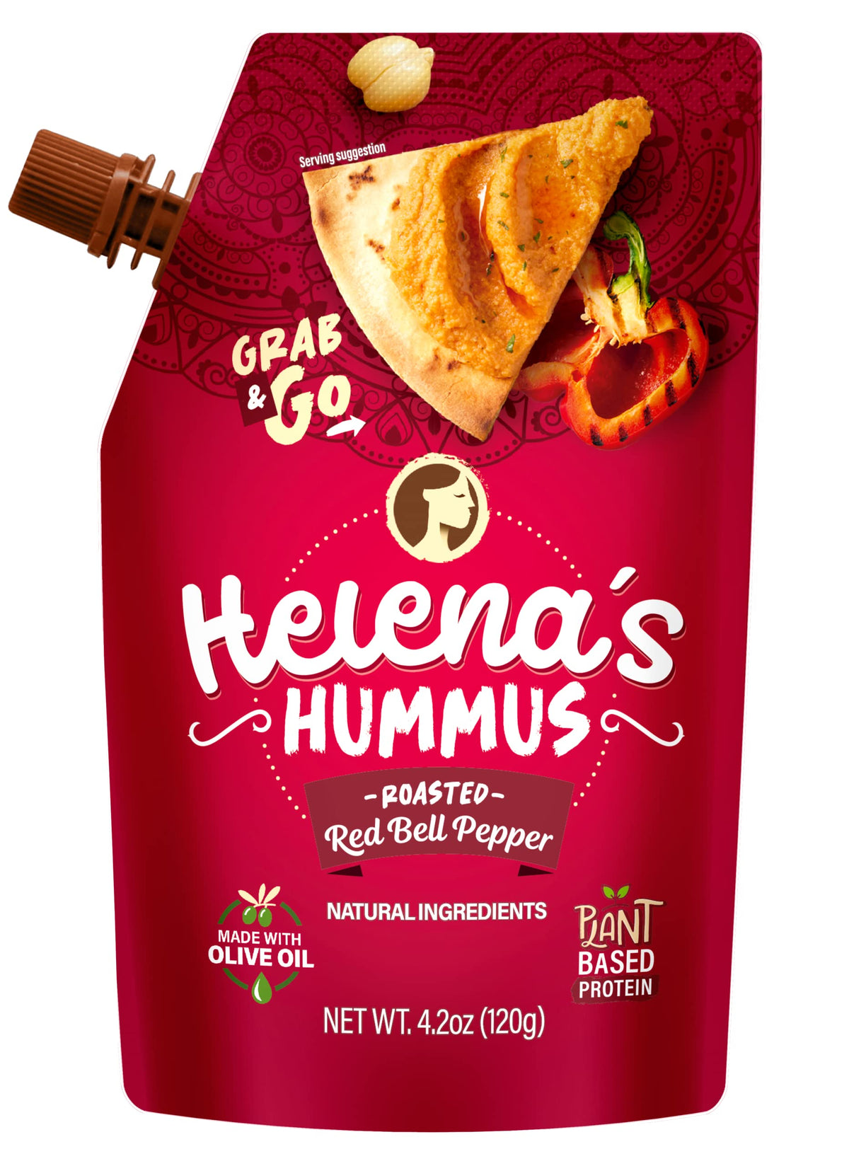 Helena Hummus (3-pack), Shelf-Stable, No Added Preservatives, 2 Natural Classic 4.23 oz and 1 Roasted Bell Pepper Hummus To-Go, 4.23 oz (1 Tripack)
