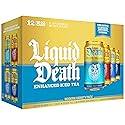 Liquid Death Iced Tea - Modern Variety, Less Sugar*, Boost of Caffeine, B Vitamins, No Artificial Sweeteners, 4 Flavors: Tea/Lemonade, Rest in Peach