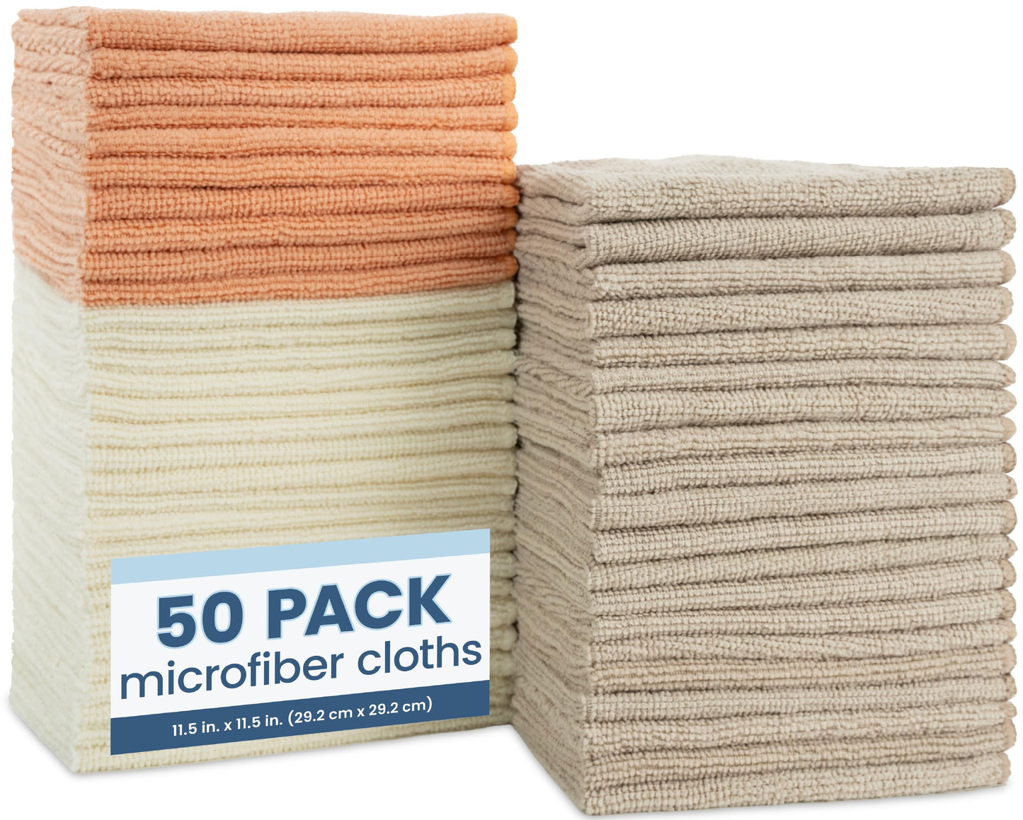 S&T INC. 50 Pack Microfiber Cleaning Cloth, Bulk Towels for Home, Reusable Microfiber Towels for Cars, Cleaning Rags, Neutral Coral, 11.5 Inches x