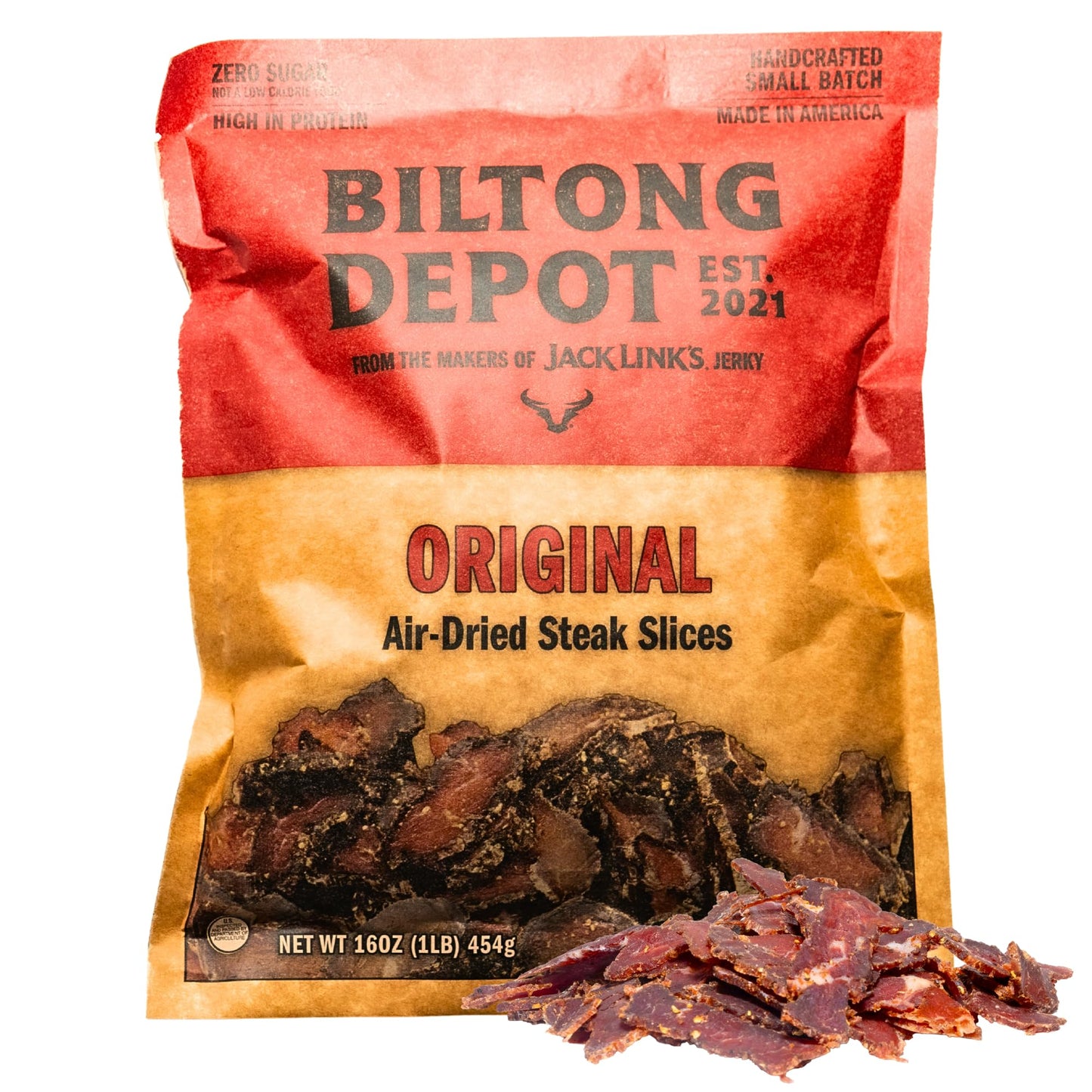 Biltong Depot Lean Original Biltong Slices - 1lb (16oz) | Air-Dried Beef Jerky Snack | High Protein | Paleo & Keto Friendly | Zero Sugar | Gluten Free