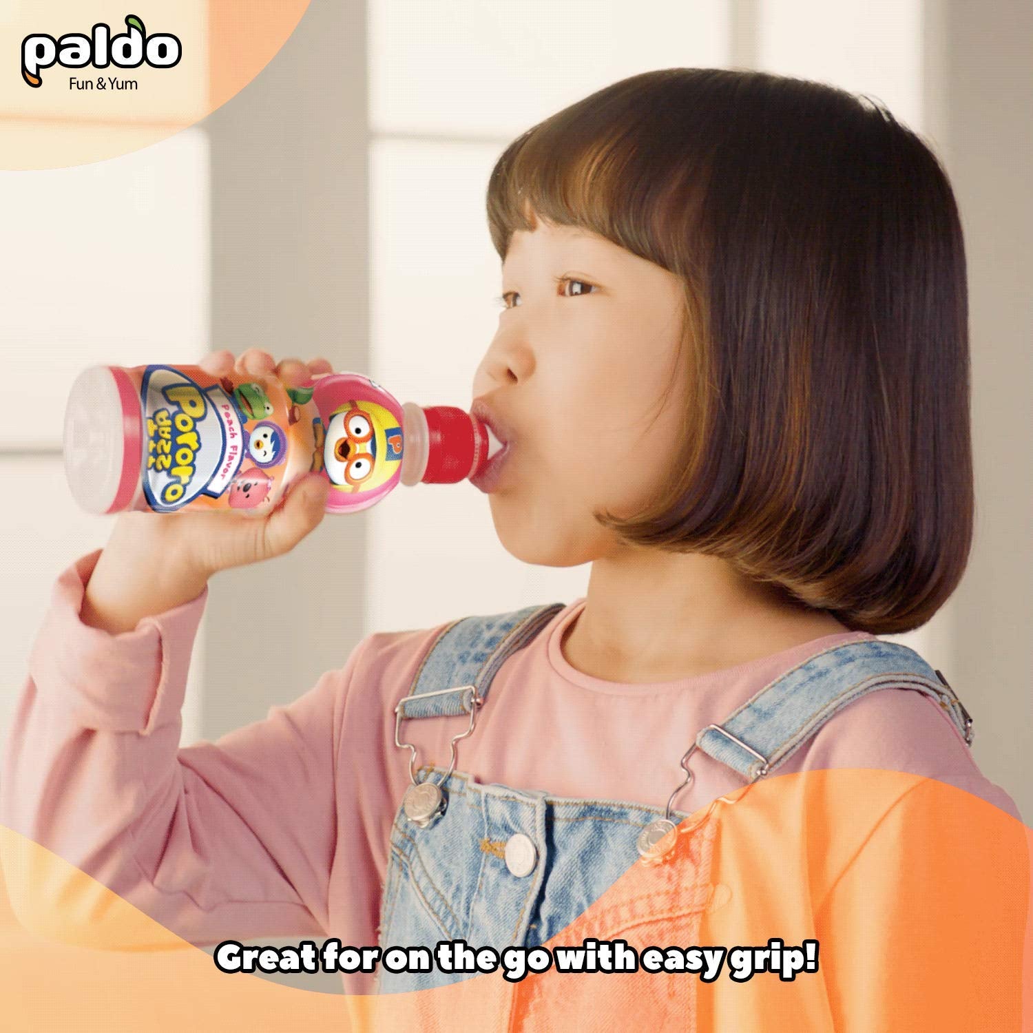 Paldo Fun & Yum Pororo Kids Peach Flavor Drink, Pack of 8, Fruit Juice Drinks with Comfortable Push-Pull Sports Cap, Perfect Drink for Children 7.95
