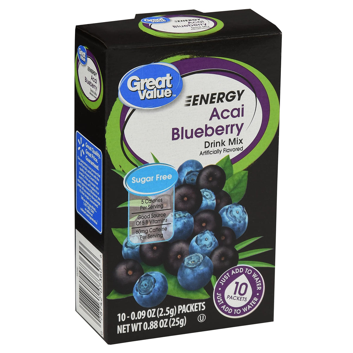 Great Value Sugar Free, Low Calorie ENERGY Blueberry Acai Drink Mix (Pack of 6)