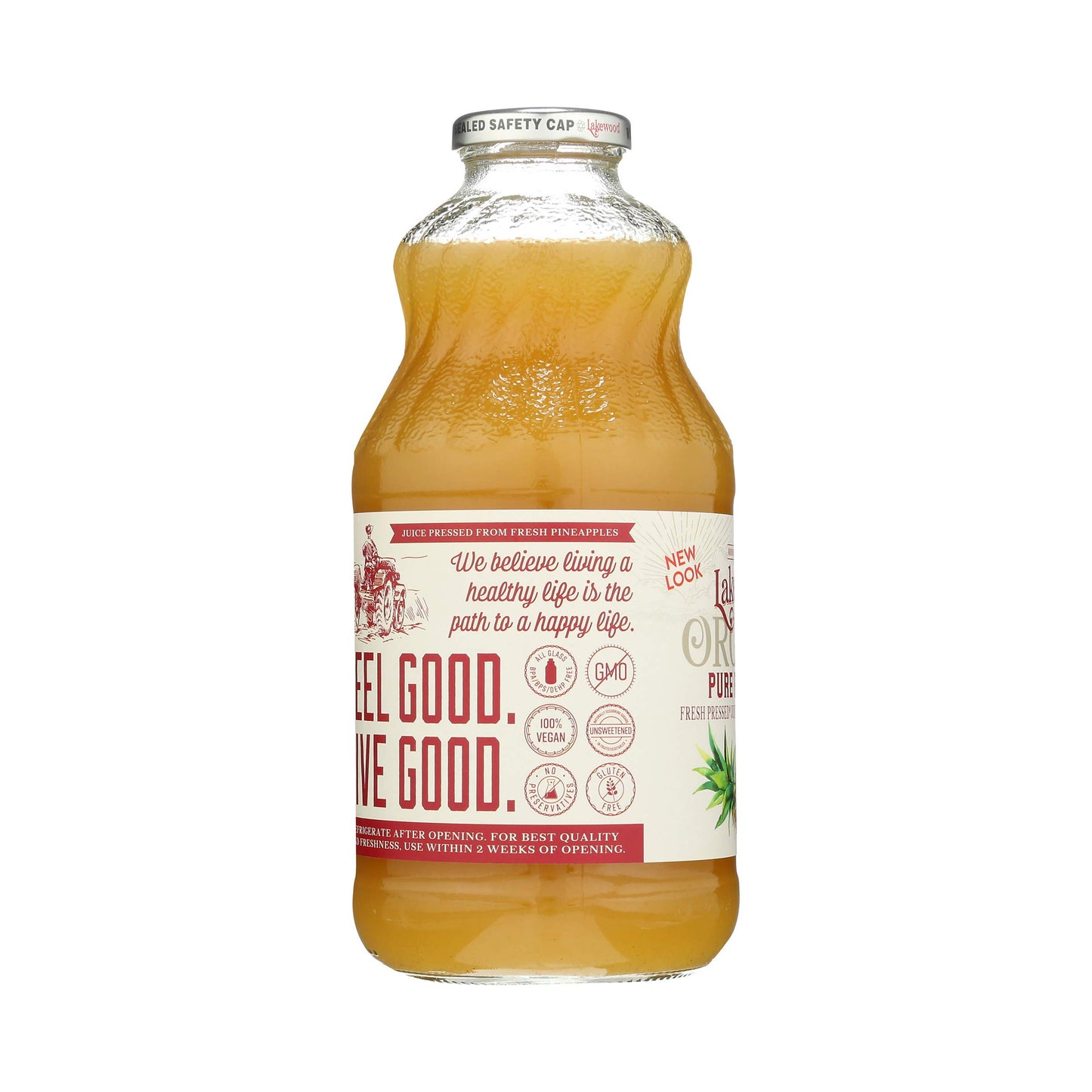 Lakewood Organic Juice, Pineapple, 32 Fl Oz Bottle