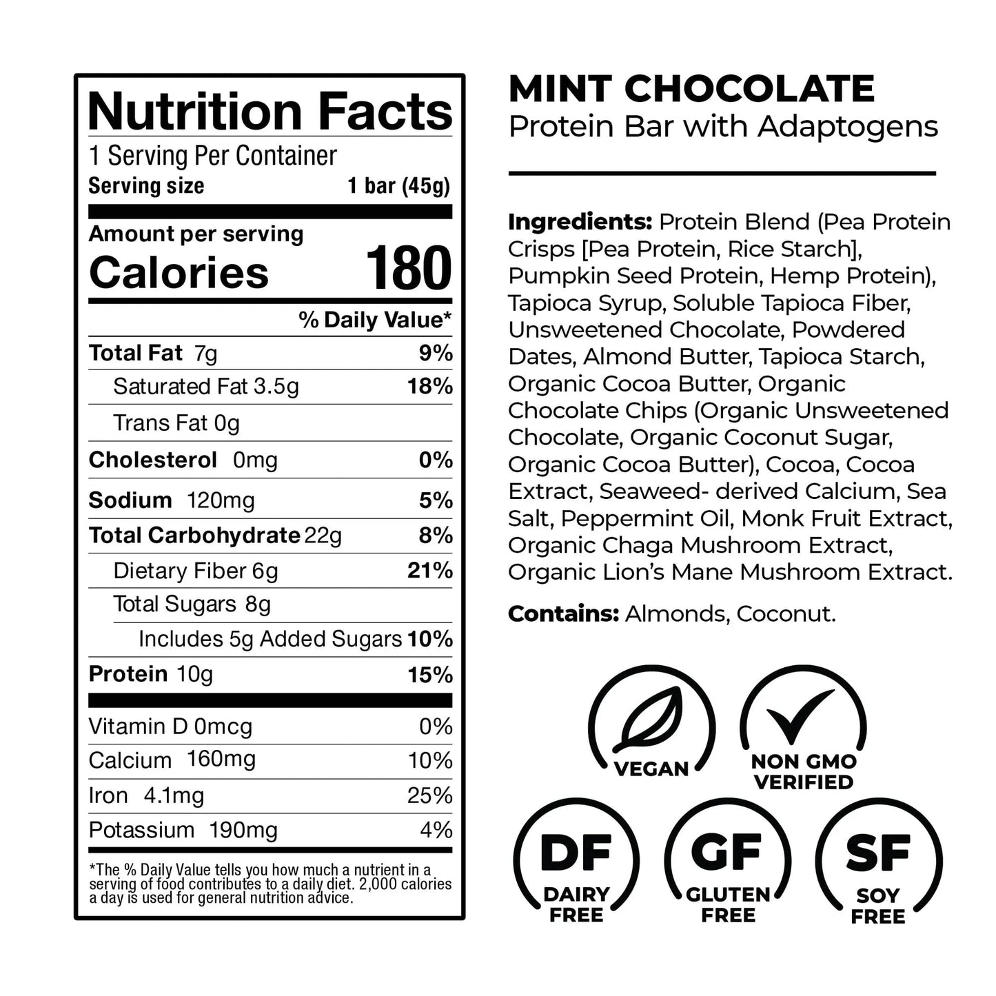 Laird Superfood Functional Protein Bars - Protein Bar but Better with Real Ingredients, Functional Mushrooms 10g Plant-Based Protein, 6g Fiber