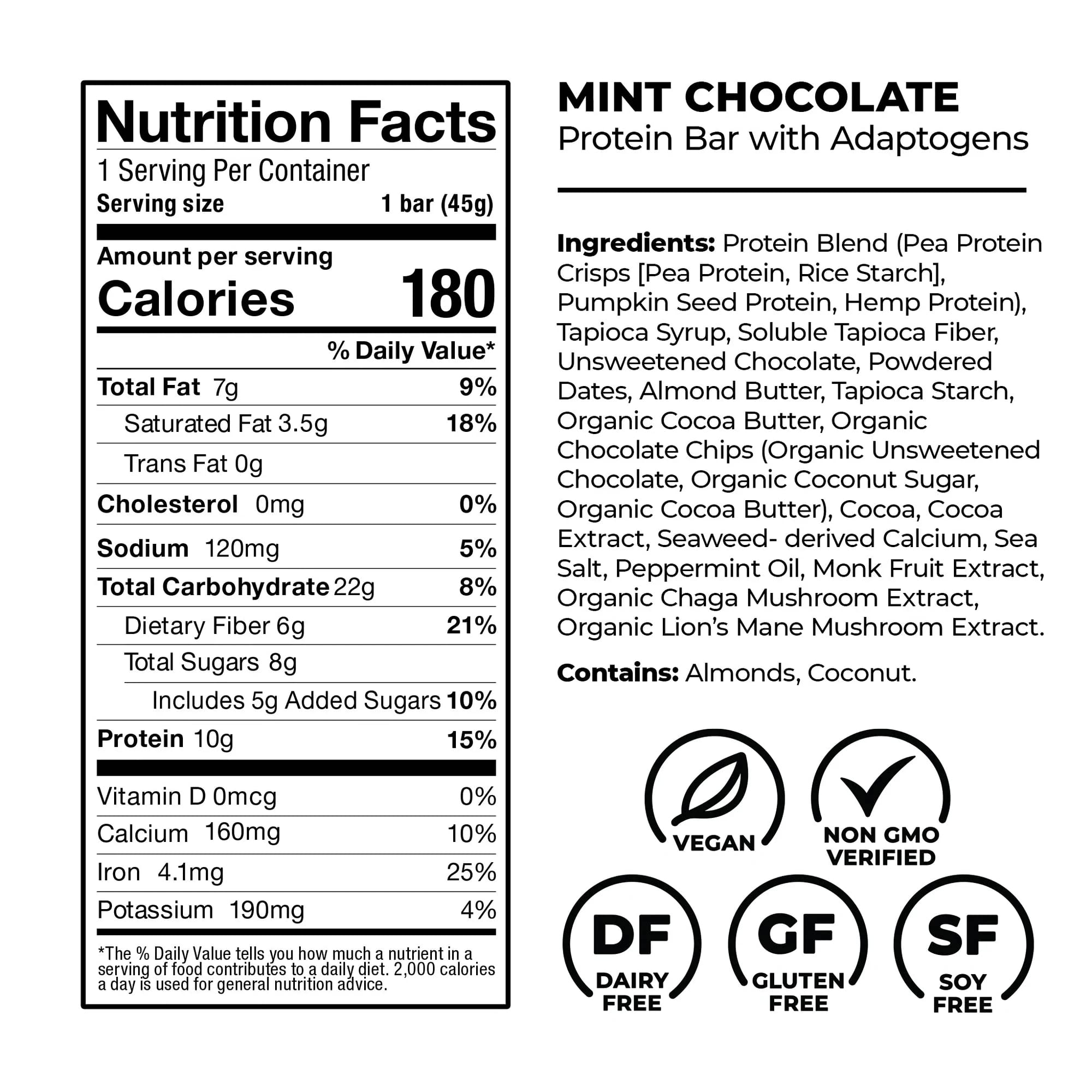 Laird Superfood Functional Protein Bars - Protein Bar but Better with Real Ingredients, Functional Mushrooms 10g Plant-Based Protein, 6g Fiber