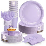 Lavender Plates and Napkins Party Supplies, Include 9’’ Disposable Paper Plate, 7’’ Dessert Plates and Cups and Napkins Forks Set for Birthday
