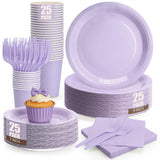 Lavender Plates and Napkins Party Supplies, Include 9’’ Disposable Paper Plate, 7’’ Dessert Plates and Cups and Napkins Forks Set for Birthday