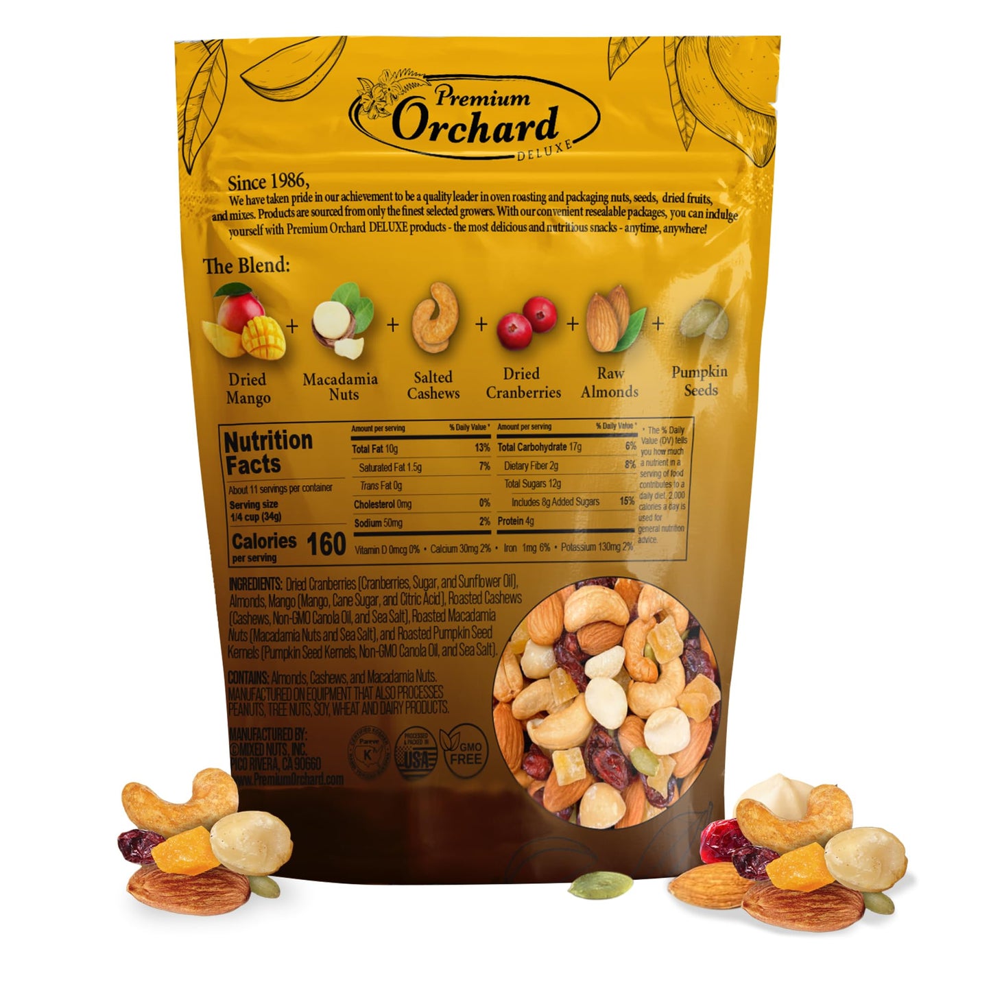 Premium Orchard Deluxe Mango Mania | Macadamia Nut Blend | Tropical Trail Mix | Gluten Free Fruit and Nut Mix | Healthy Snacks For the Whole Family