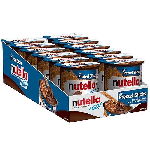 Nutella & GO! Chocolate Hazelnut Spread with Cocoa + Pretzel Sticks, 12 Snack Packs, 1.9 oz Each