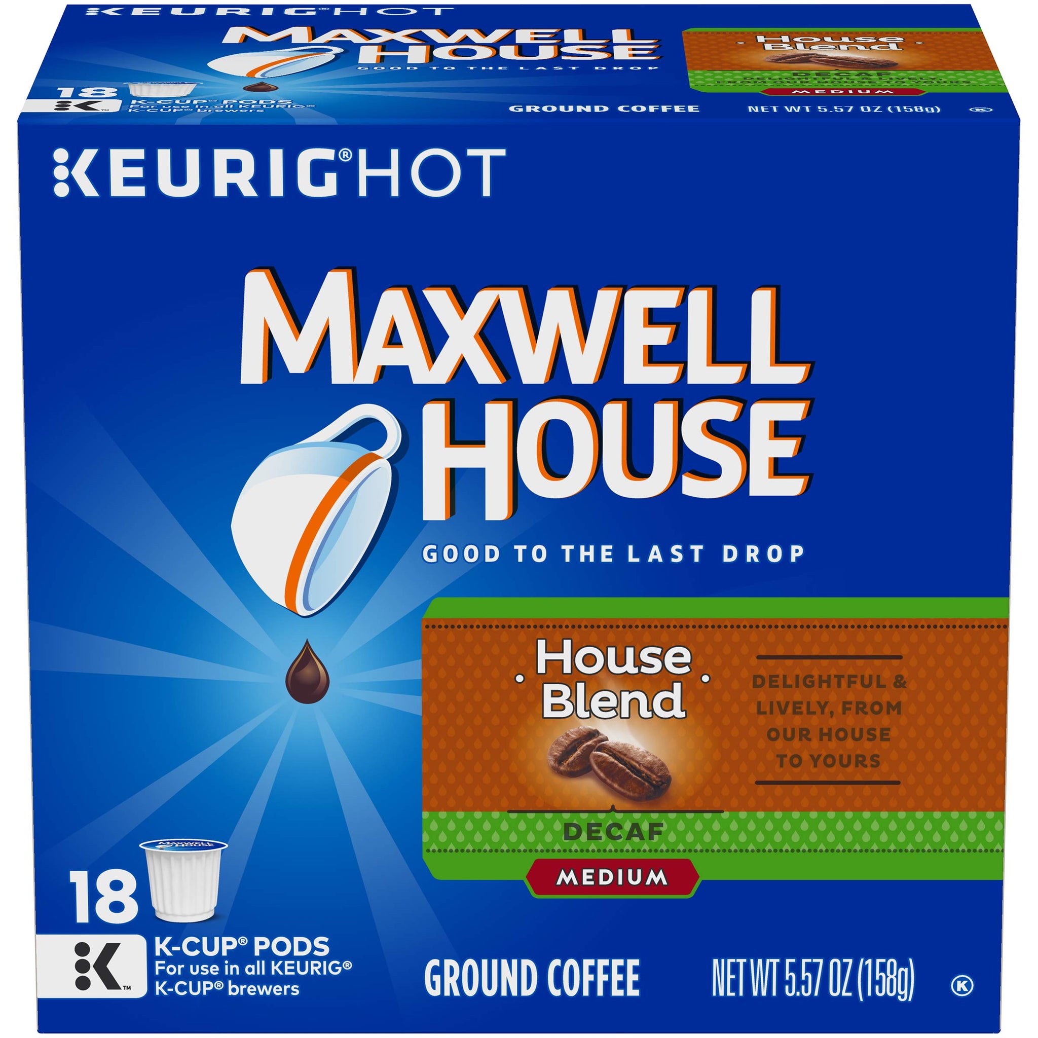 Maxwell House Decaf House Blend Medium Roast K-Cup Coffee Pods (72 Pods, 4 Packs of 18)