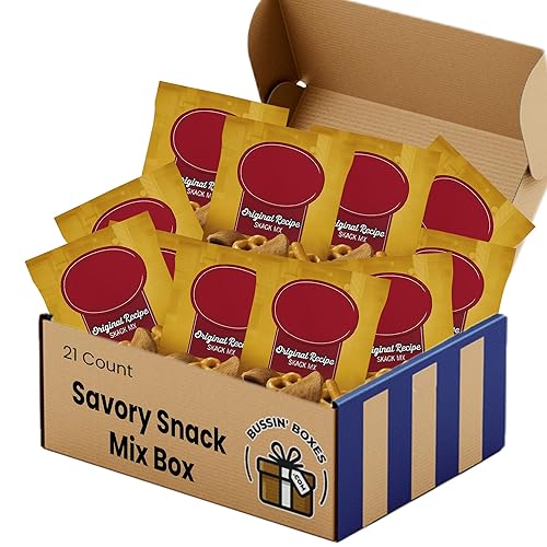 Savory Snack Mix - 21 Count Bulk Box of Individually Wrapped Snack Mix Packs (1.75 oz Each) - Assembled by Bussin Boxes
