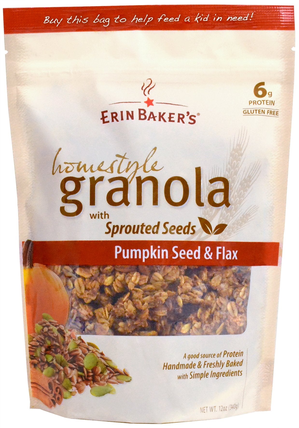 Erin Baker's Homestyle Granola, Pumpkin Seed & Flax, Gluten-Free, Ancient Grains, Vegan, Non-GMO, Cereal, 12-ounce bag