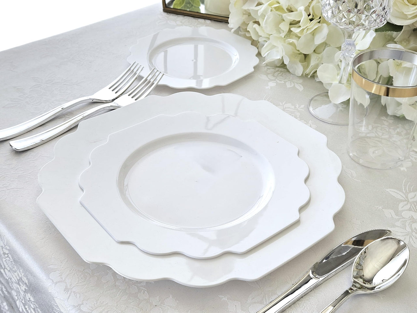 " OCCASIONS " 50 Plates Pack (25 Guests)-Heavyweight Wedding Party Disposable Plastic Plate Set -(25x10.5'' Dinner + 25x8'' Salad/Dessert) (Imperial