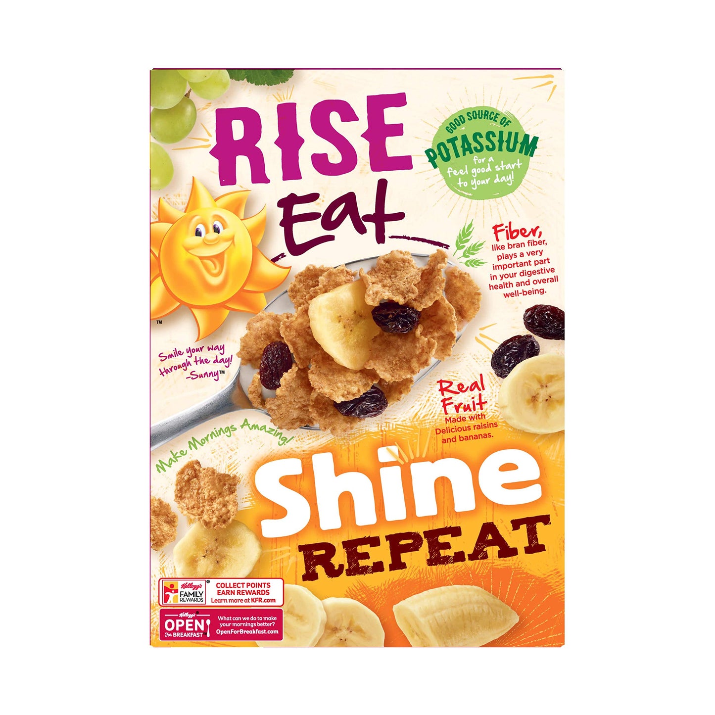 (Discontinue Version) Kellogg's Raisin Bran, Breakfast Cereal, With Bananas, Good Source of Fiber, 14.5 oz Box
