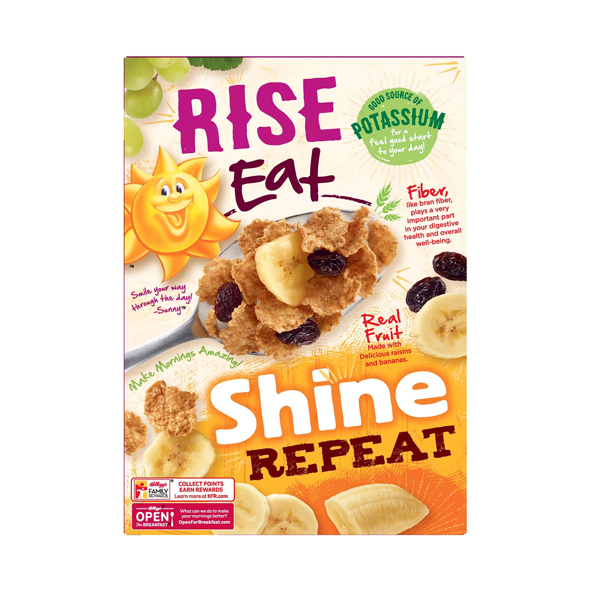 (Discontinue Version) Kellogg's Raisin Bran, Breakfast Cereal, With Bananas, Good Source of Fiber, 14.5 oz Box