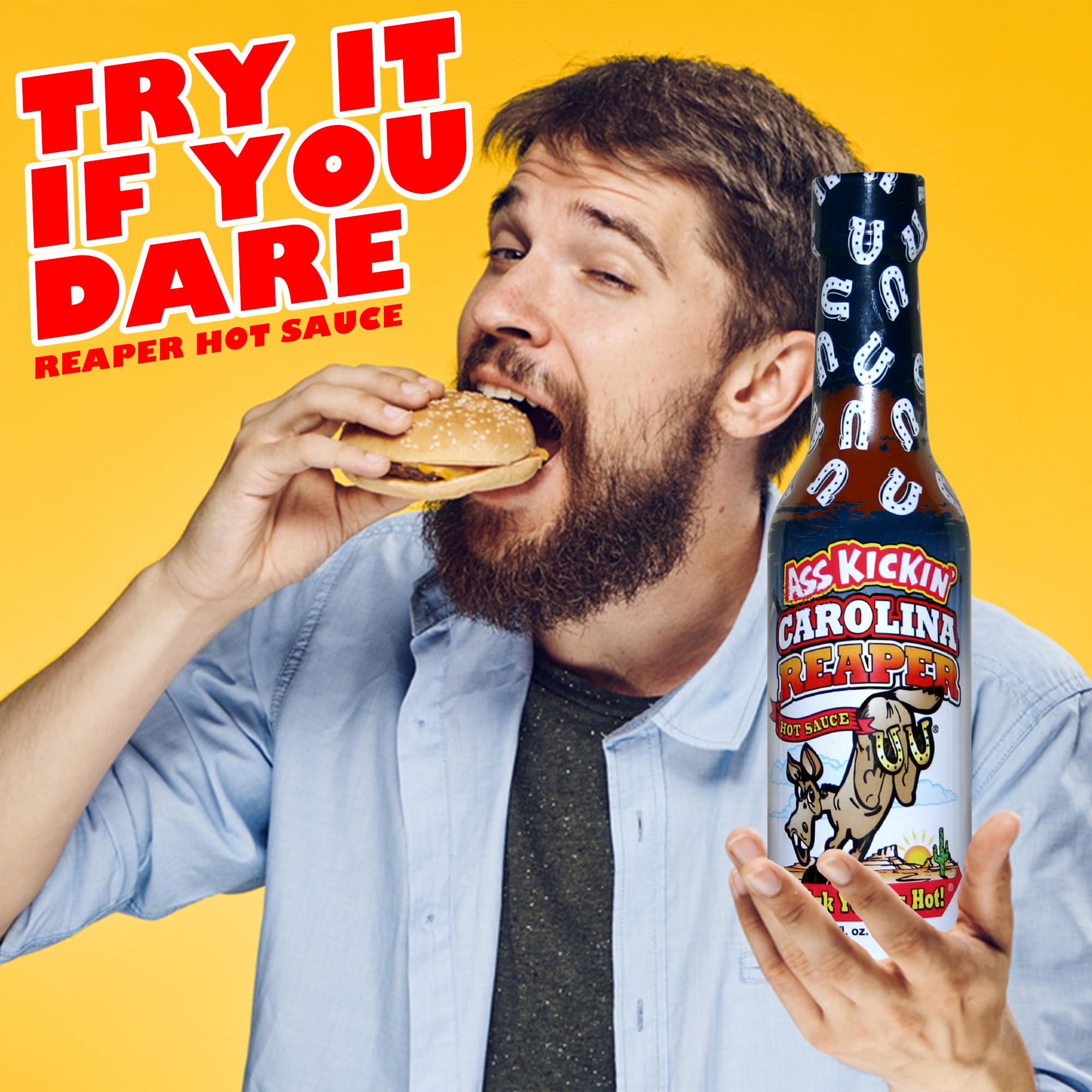 Ass Kickin’ Carolina Reaper Hot Sauce (5 oz) - Extreme Heat Level - Gourmet Super Hot Pepper Sauce for Wings, Tacos & Pizza